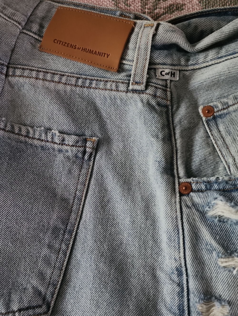 Citizens Of Humanity Light Blue Boyfriend Jeans with Leather Patch